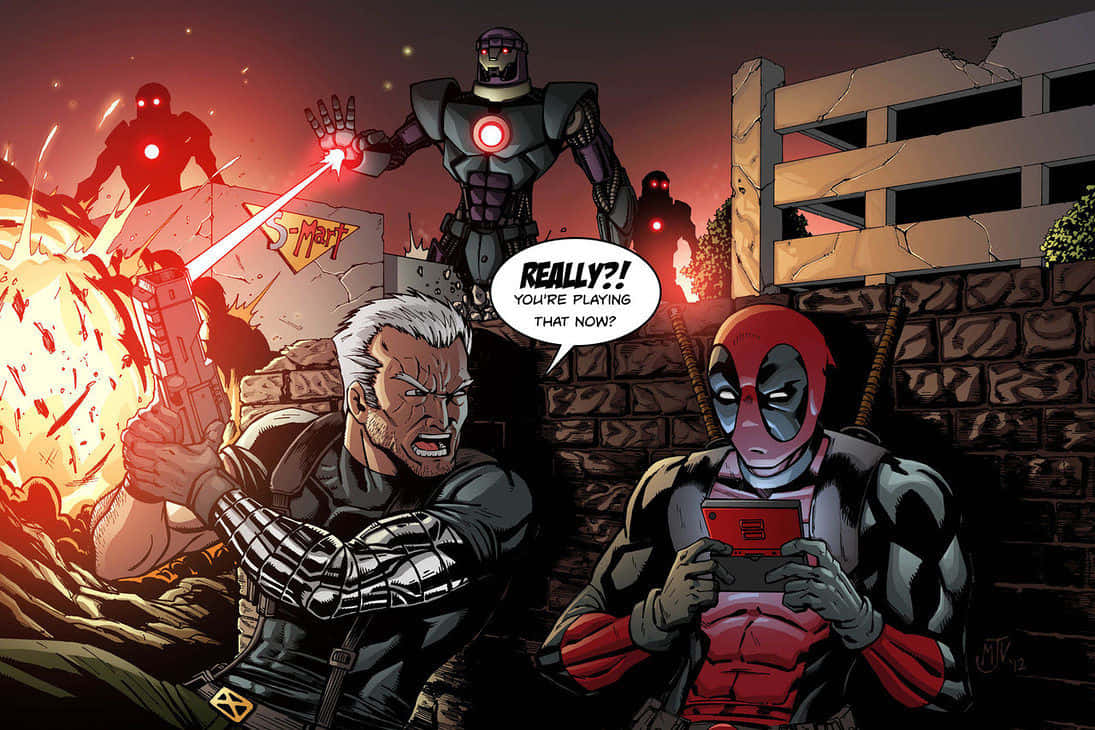 Deadpool, Cable, robot, SD Desktop Wallpaper