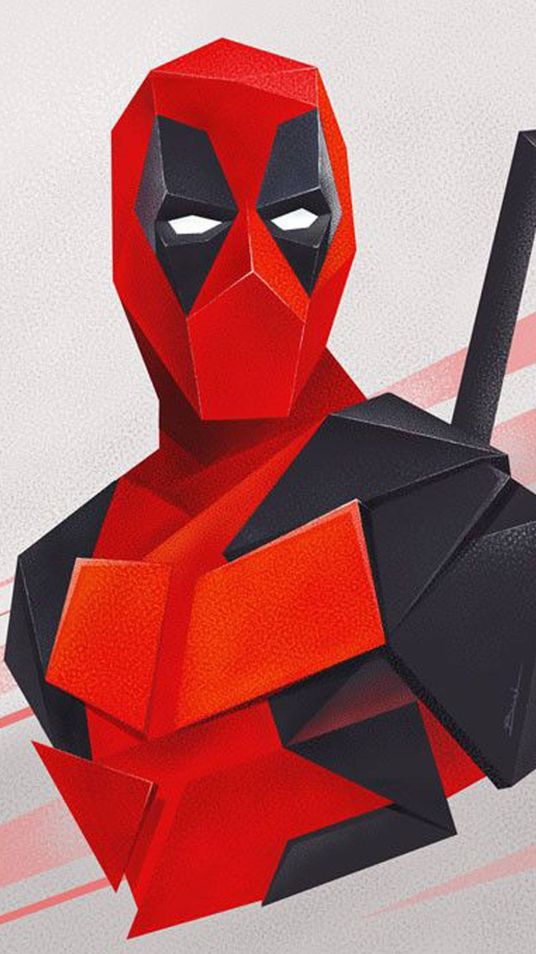 Deadpool, red and black facets, textured gray background, Full HD Phone Wallpaper