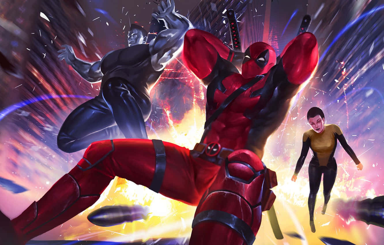 Deadpool, Colossus, explosive energy, HD Desktop Wallpaper