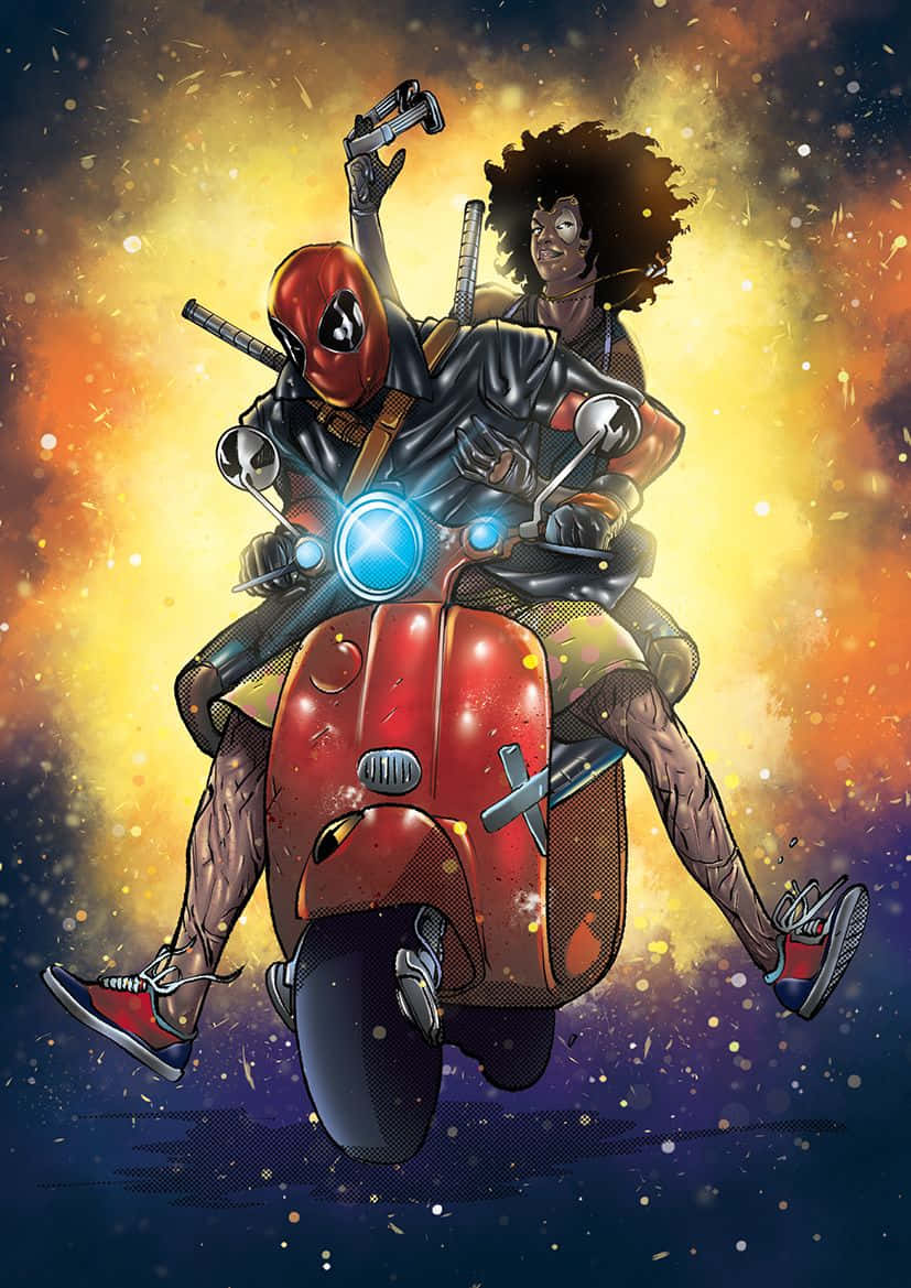 Deadpool, Domino, red scooter, SD Phone Wallpaper
