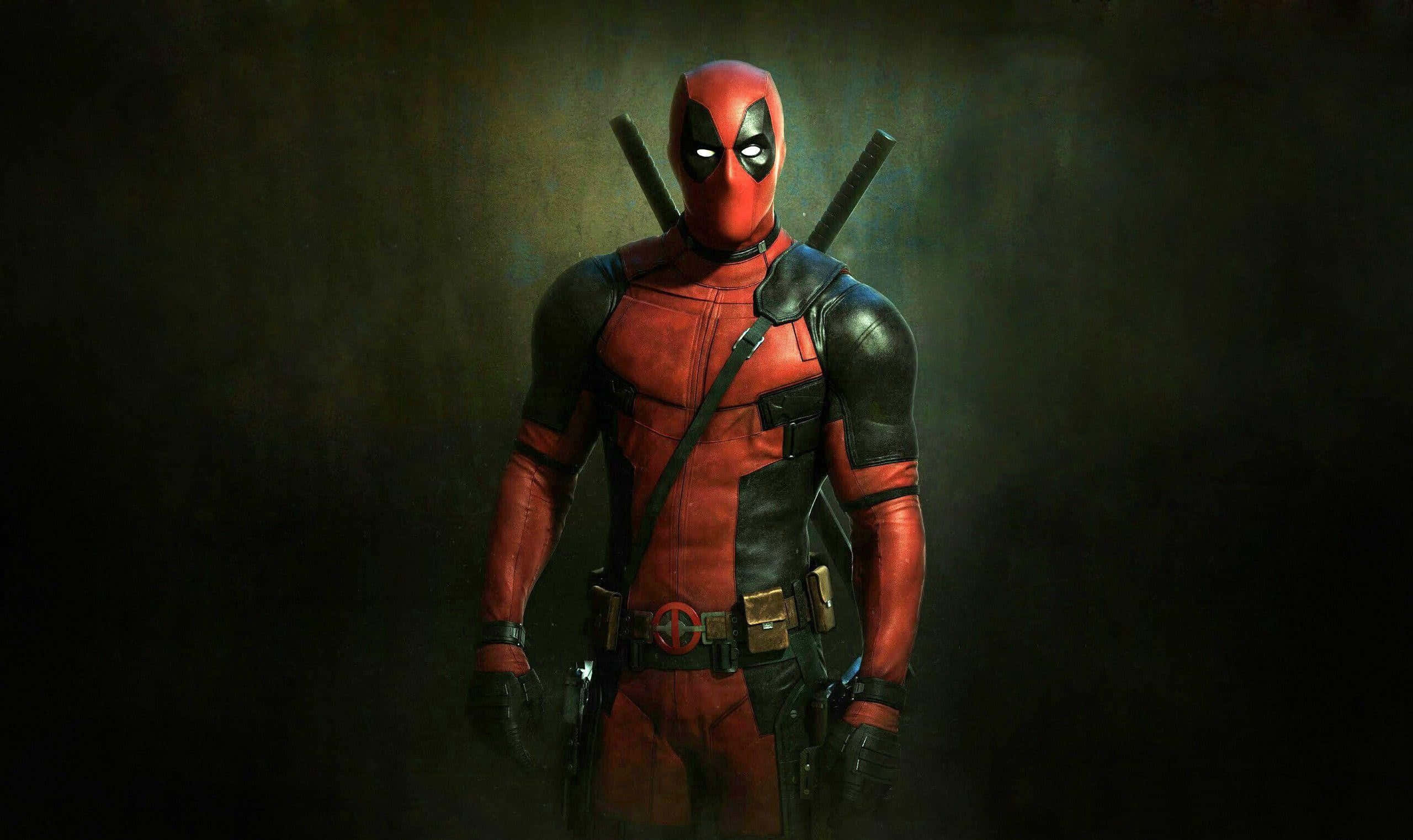 Deadpool 2, red and black suit, swords on his back, 2K Desktop Wallpaper