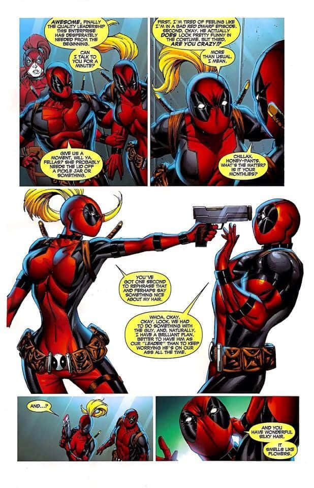 Deadpool, Lady Deadpool, red and black suits, SD Phone Wallpaper