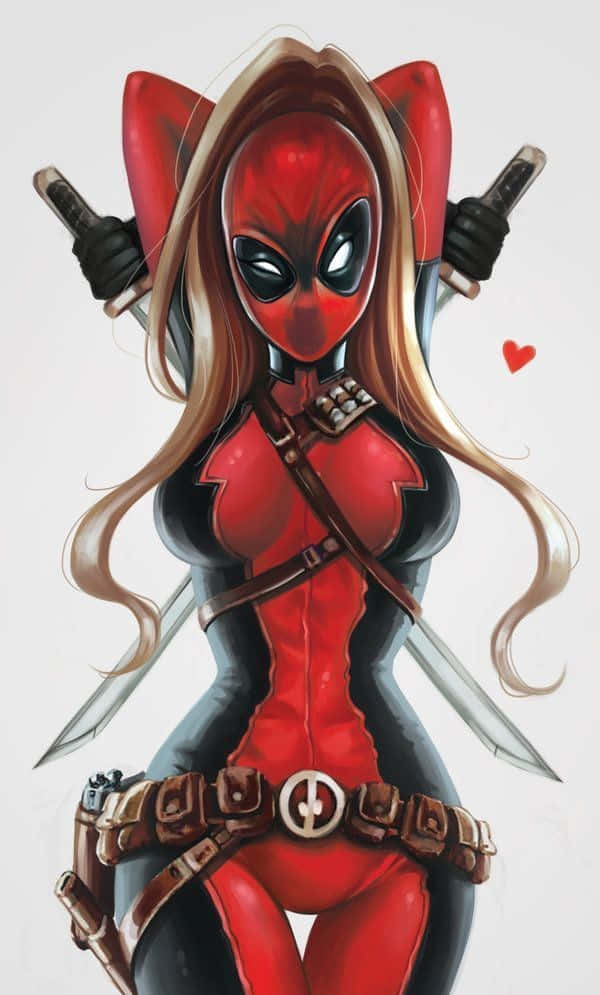 Lady Deadpool, red and black suit, two swords, SD Phone Wallpaper