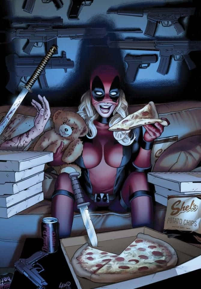 Lady Deadpool, Deadpool, couch, SD Phone Wallpaper
