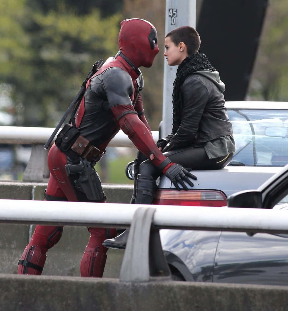 Deadpool, Negasonic Teenage Warhead, red and black suit, SD Phone Wallpaper