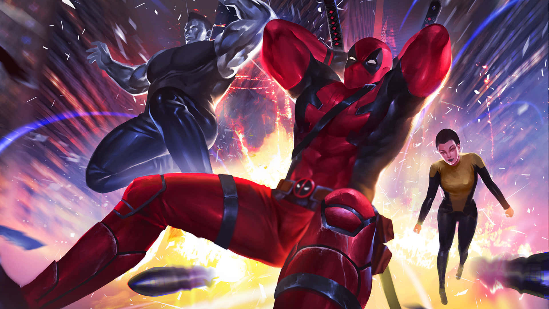 Deadpool, Negasonic Teenage Warhead, fiery explosion, Full HD Desktop Wallpaper