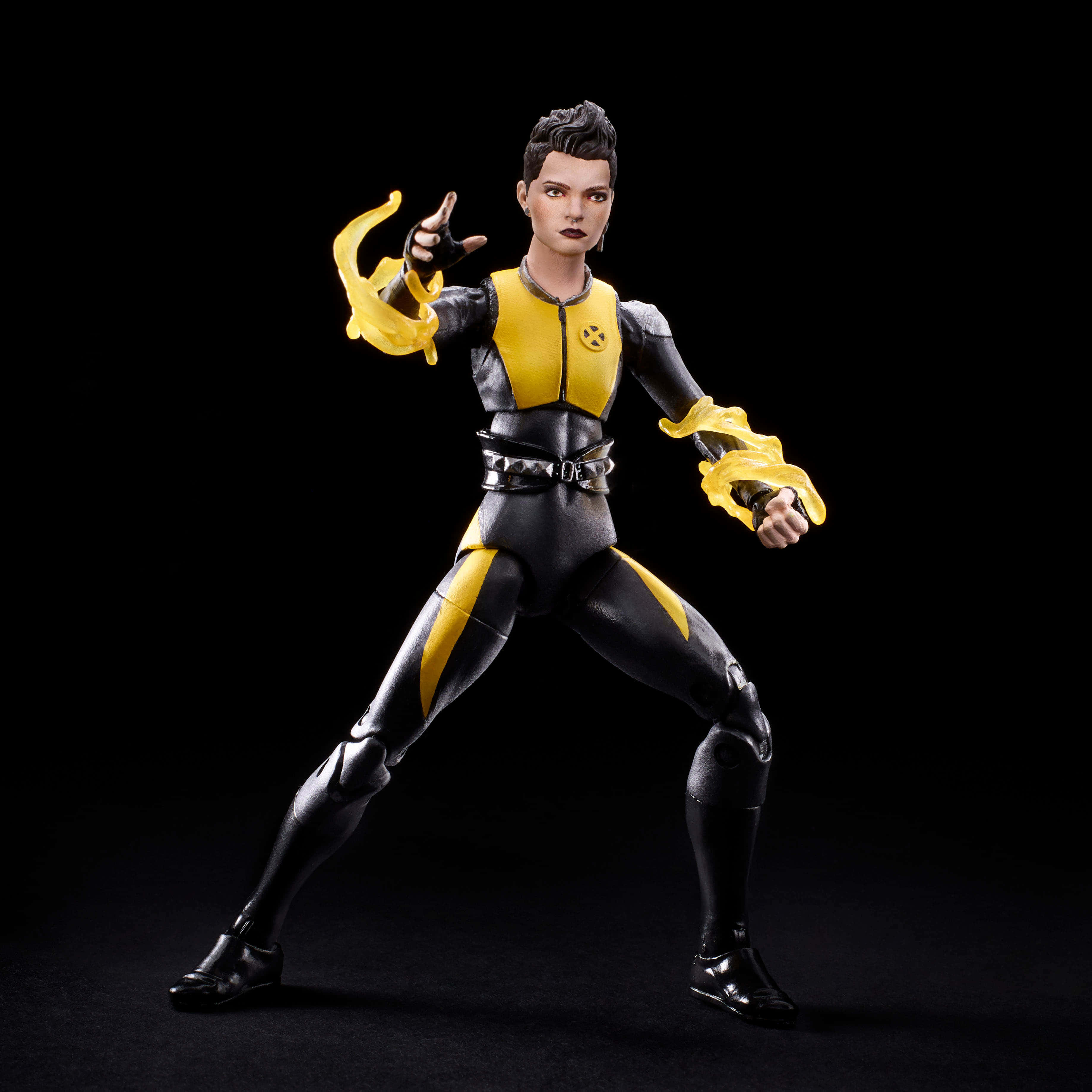 Negasonic Teenage Warhead, black and yellow suit, glowing energy effects, 2K Phone Wallpaper