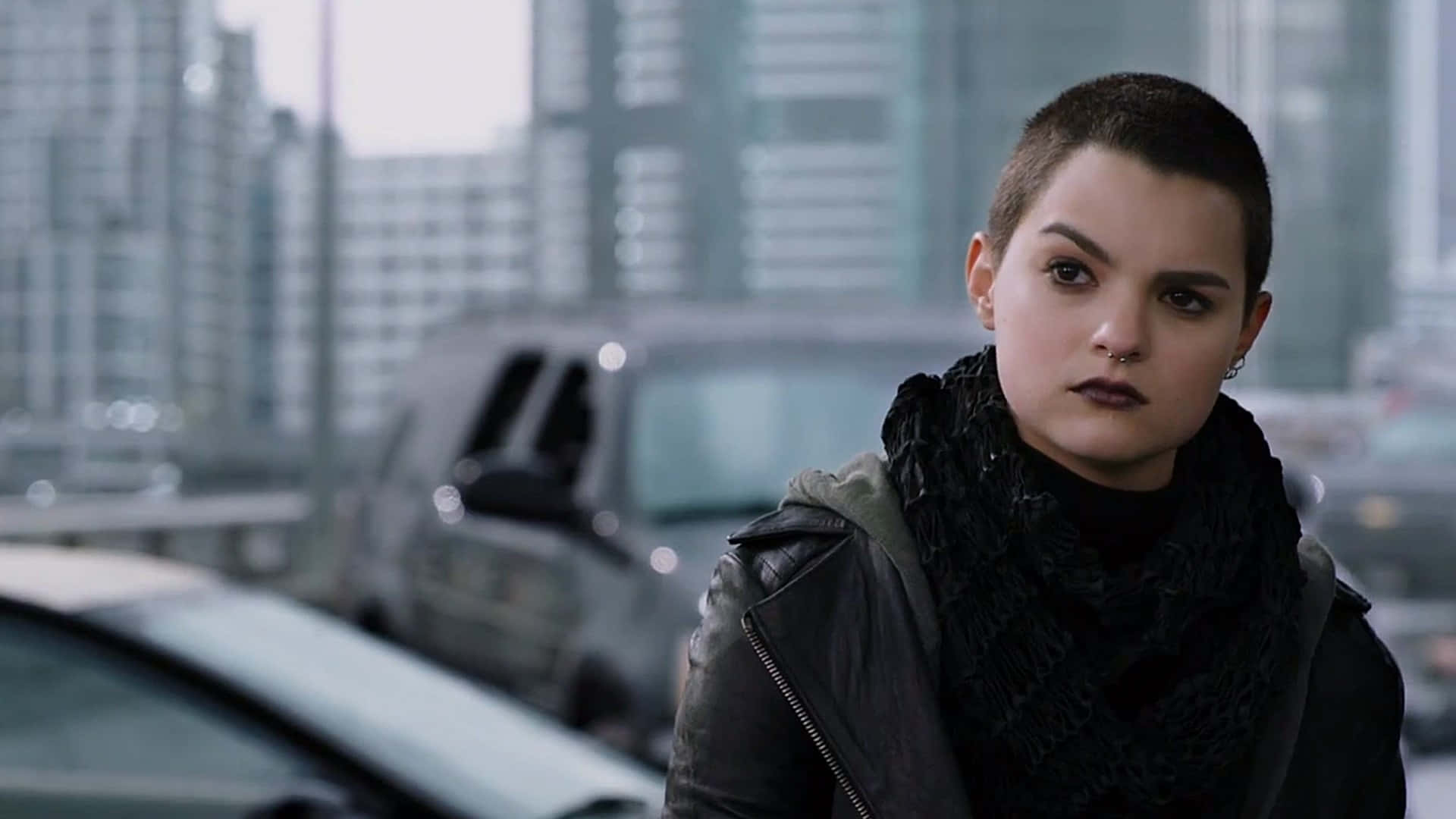 Negasonic Teenage Warhead, shaved head, dark scarf, Full HD Desktop Wallpaper