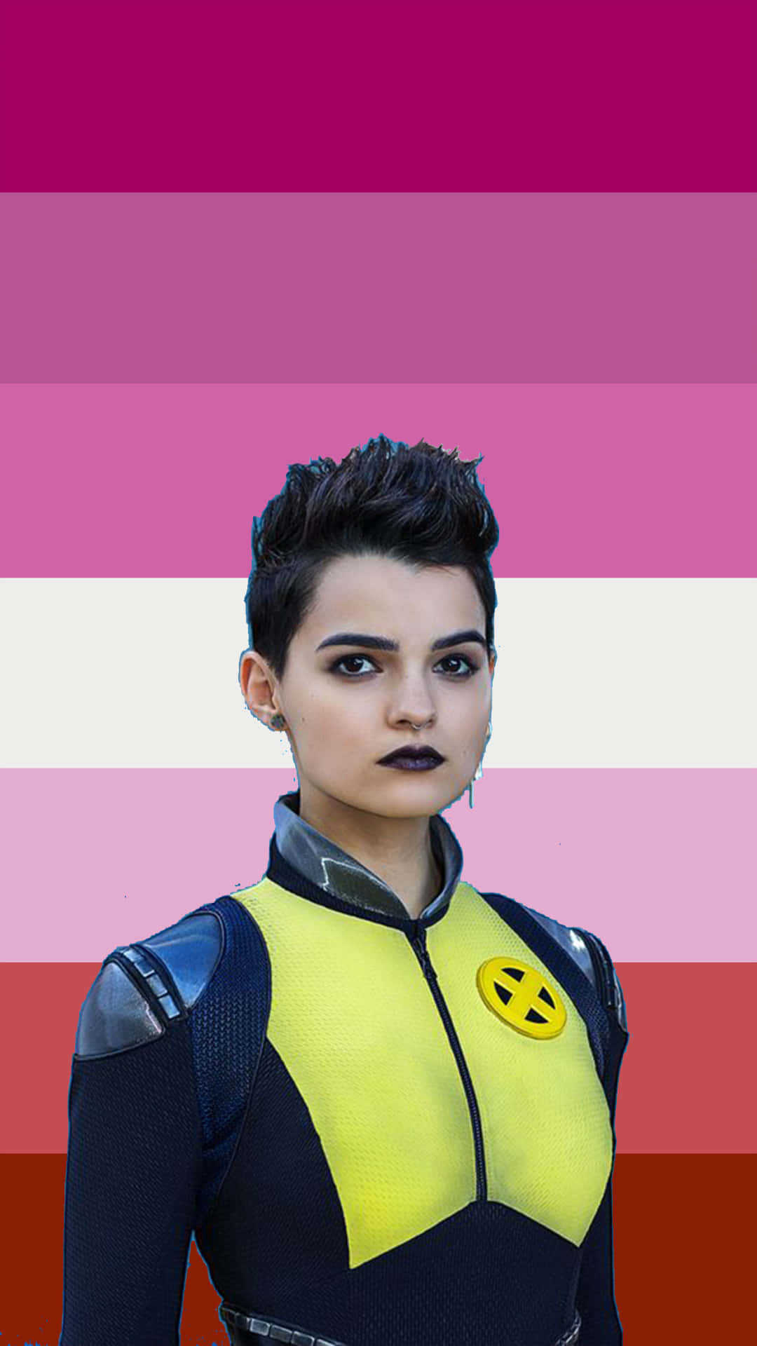 Negasonic Teenage Warhead, yellow and black X-Men uniform, vibrant pink red gradient background, Full HD Phone Wallpaper