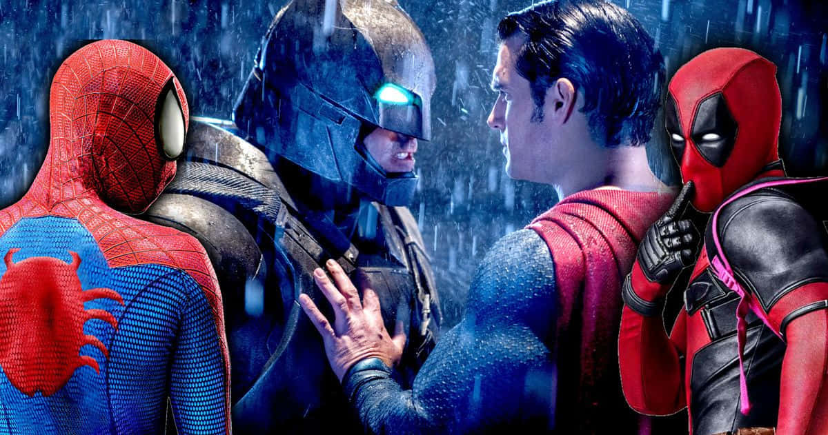 Deadpool, Spiderman, rain-soaked confrontation, SD Desktop Wallpaper