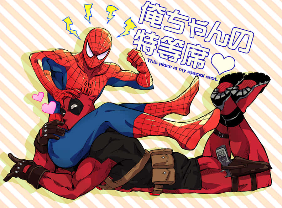 Deadpool, Spiderman, striped background, SD Desktop Wallpaper