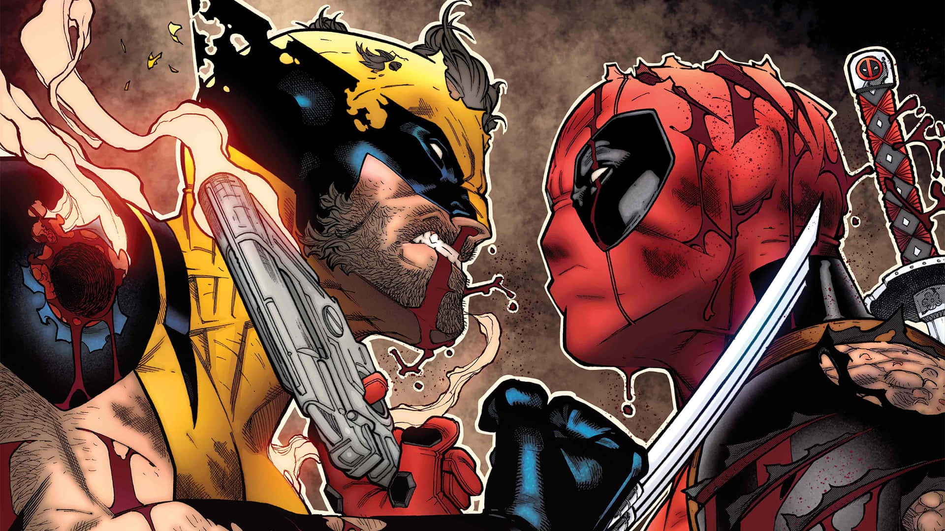 Wolverine, Deadpool, gritty comic book style, Full HD Desktop Wallpaper