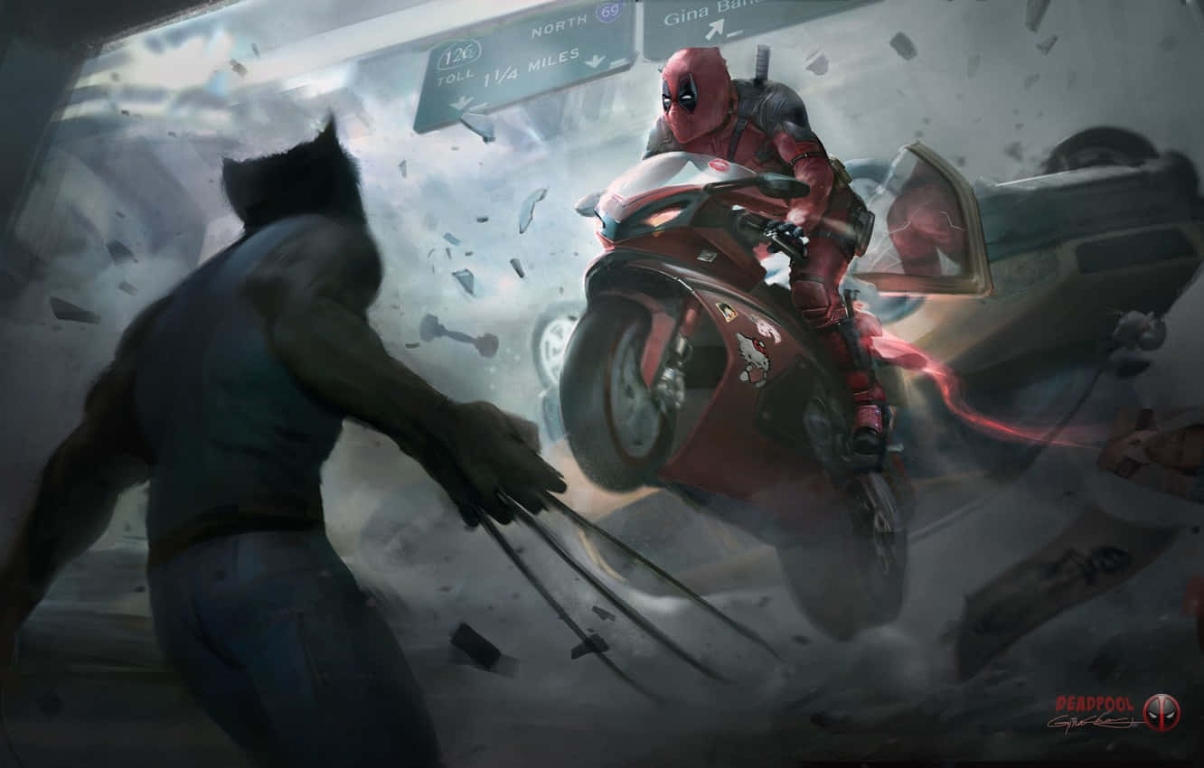 Deadpool, Wolverine, red motorcycle, HD Desktop Wallpaper