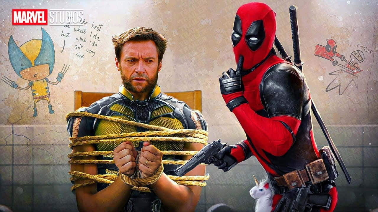Deadpool, Wolverine, rope-bound, HD Desktop Wallpaper