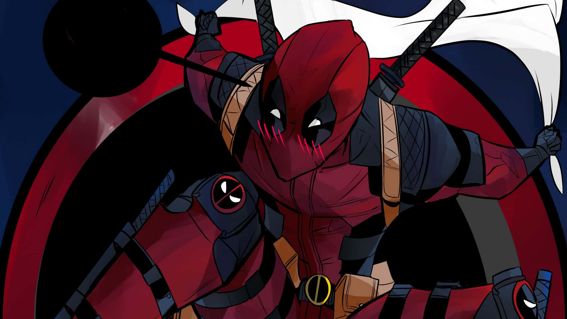 Deadpool, red and black suit, swords, Full HD Desktop Wallpaper