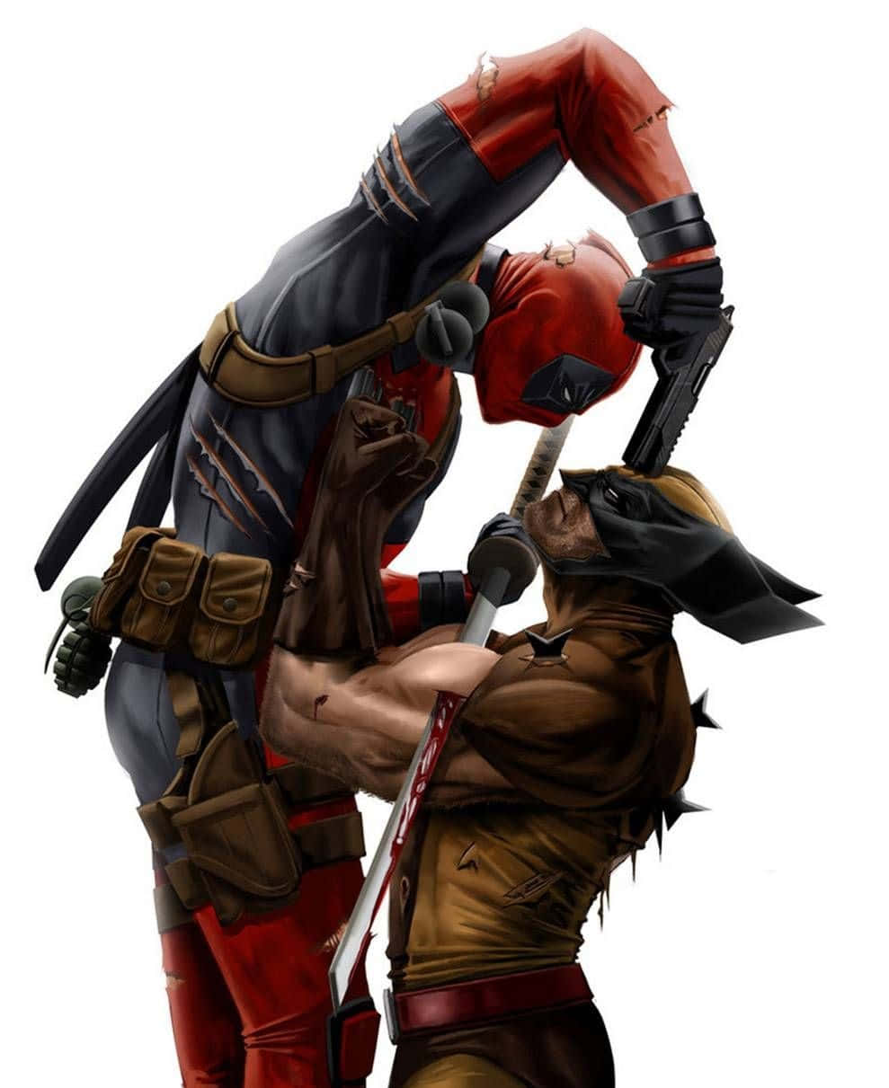Deadpool, Wolverine, red and black suit, SD Phone Wallpaper
