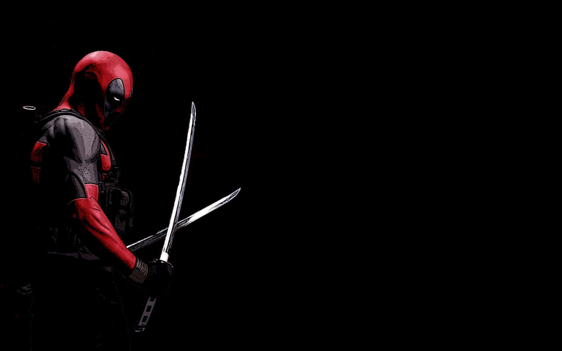 Deadpool, red and black suit, crossed swords, Full HD Desktop Wallpaper