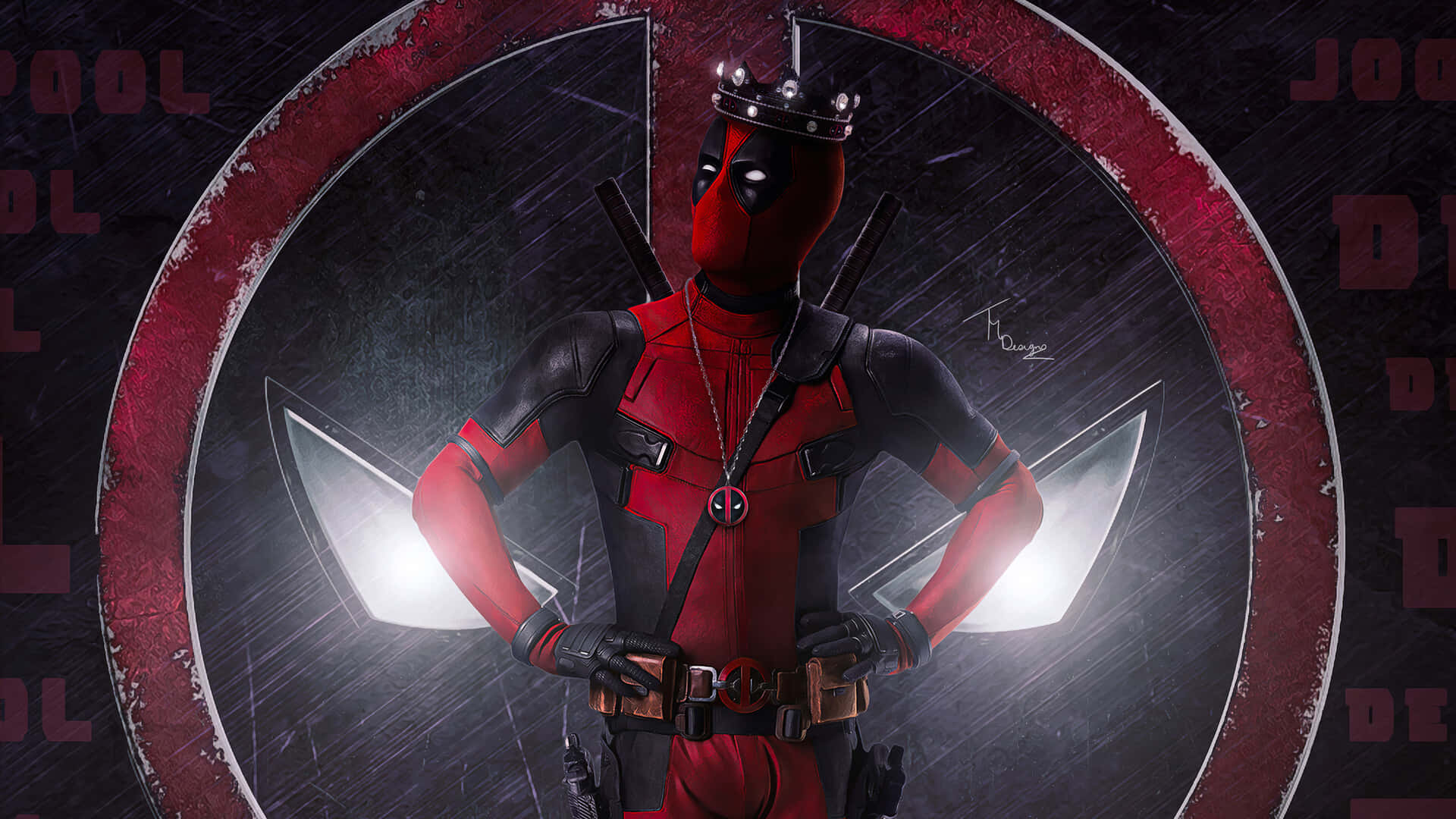 Deadpool, red and black suit, crown, Full HD Desktop Wallpaper