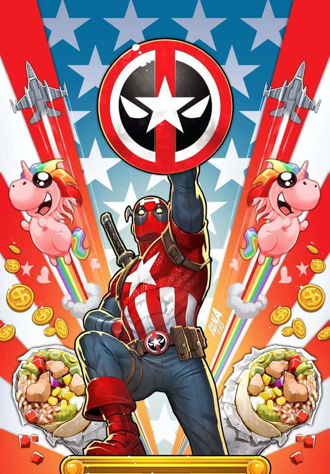 Deadpool, patriotic costume, shield, SD Phone Wallpaper