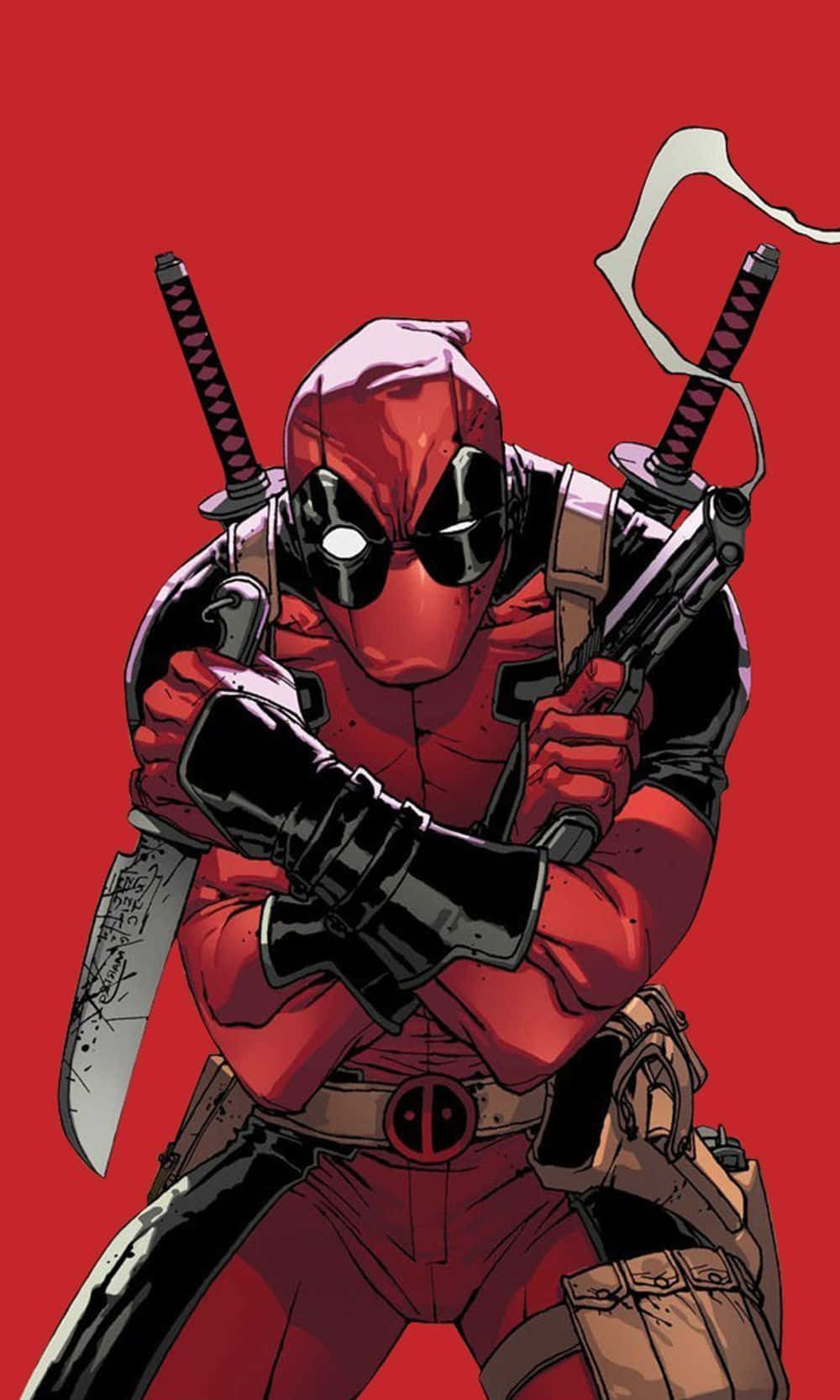 Deadpool, red and black gear, swords, HD Phone Wallpaper