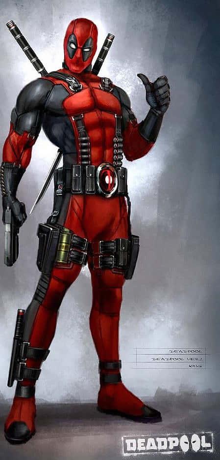 Deadpool, red and black suit, thumbs up, SD Phone Wallpaper