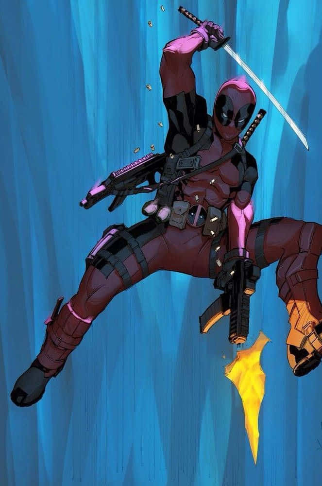 Deadpool, blue watery void, swords, SD Phone Wallpaper