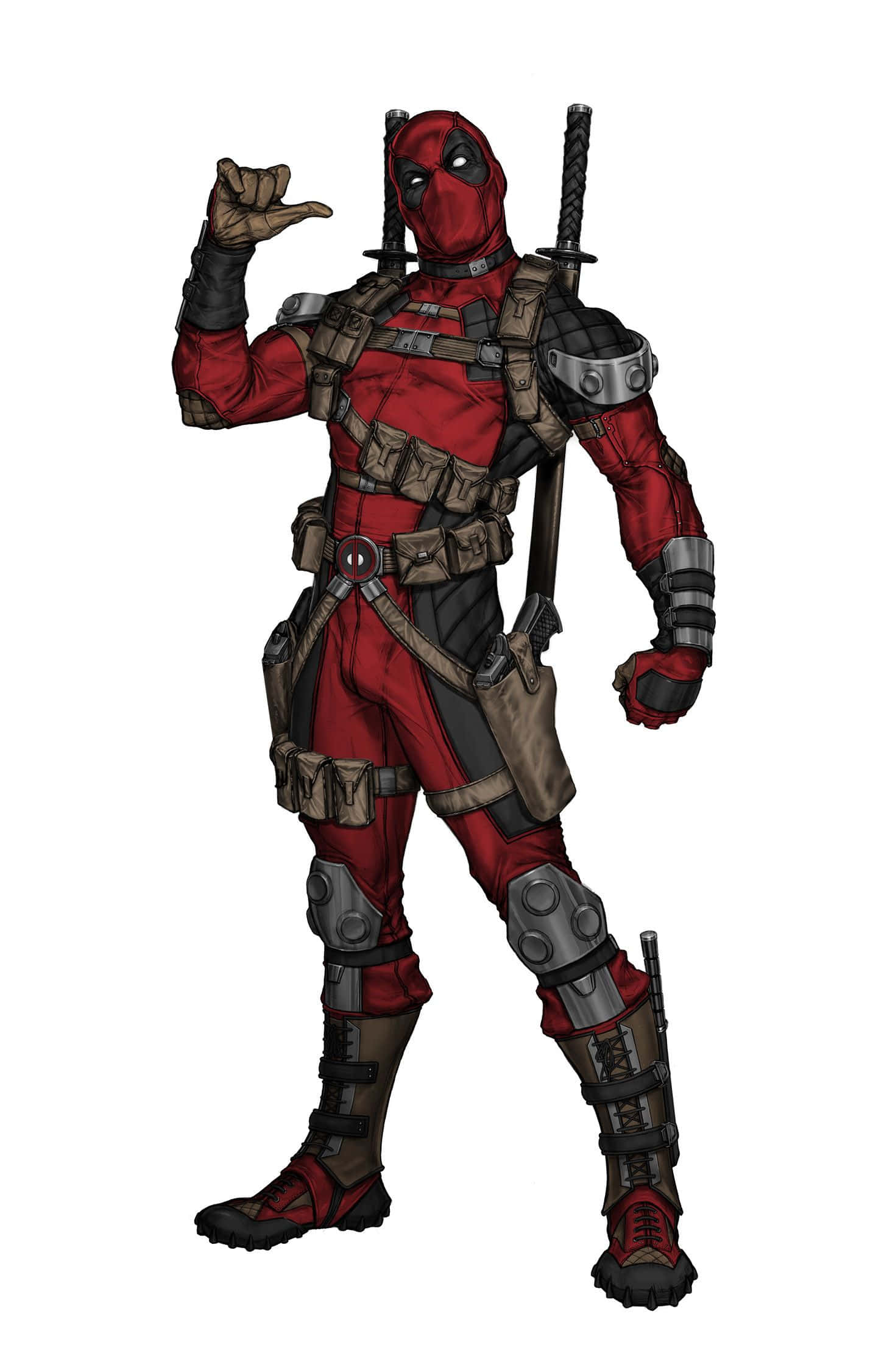 Deadpool, red and black suit, swords on back, Full HD Phone Wallpaper