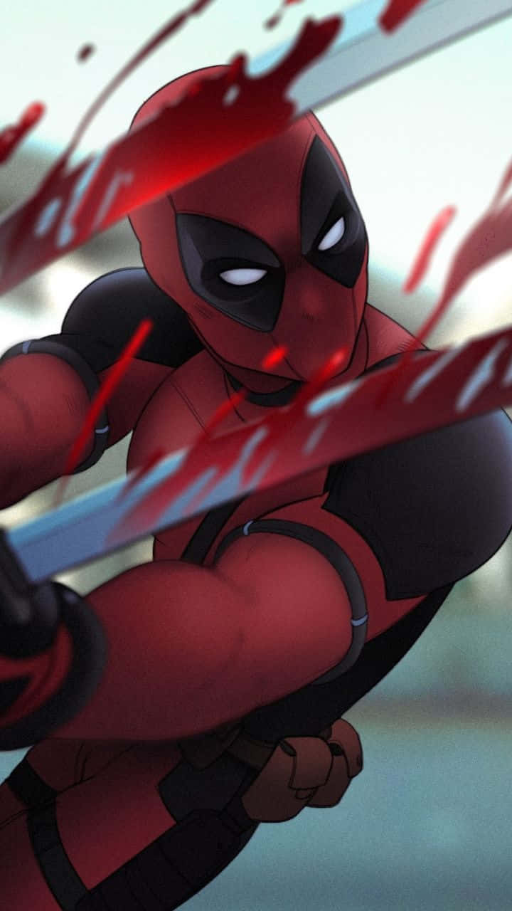Deadpool, red and black suit, blood-splattered blades, HD Phone Wallpaper
