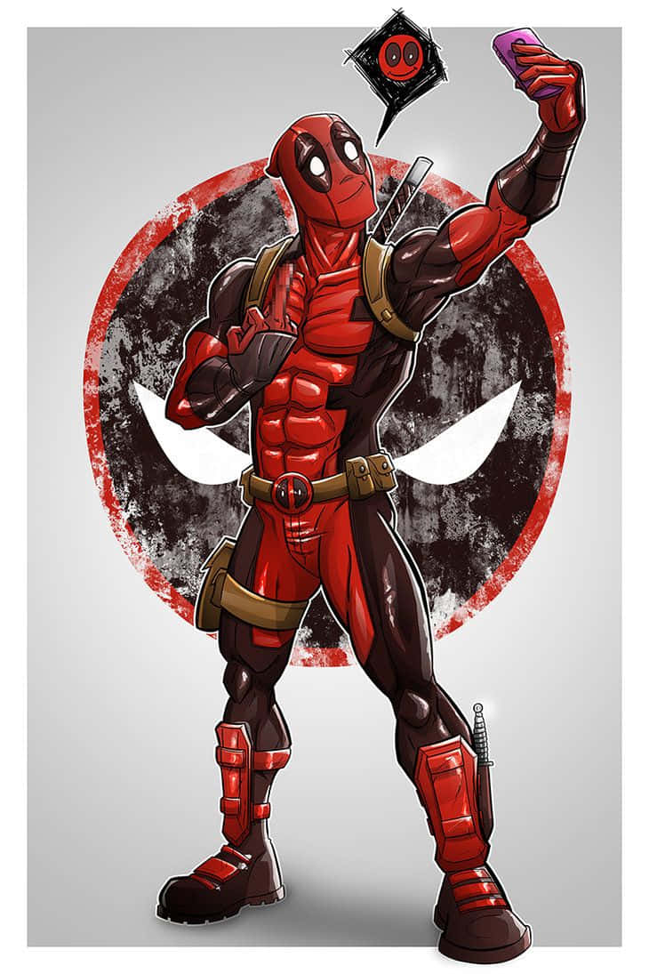Deadpool, red and black suit, purple phone, SD Phone Wallpaper