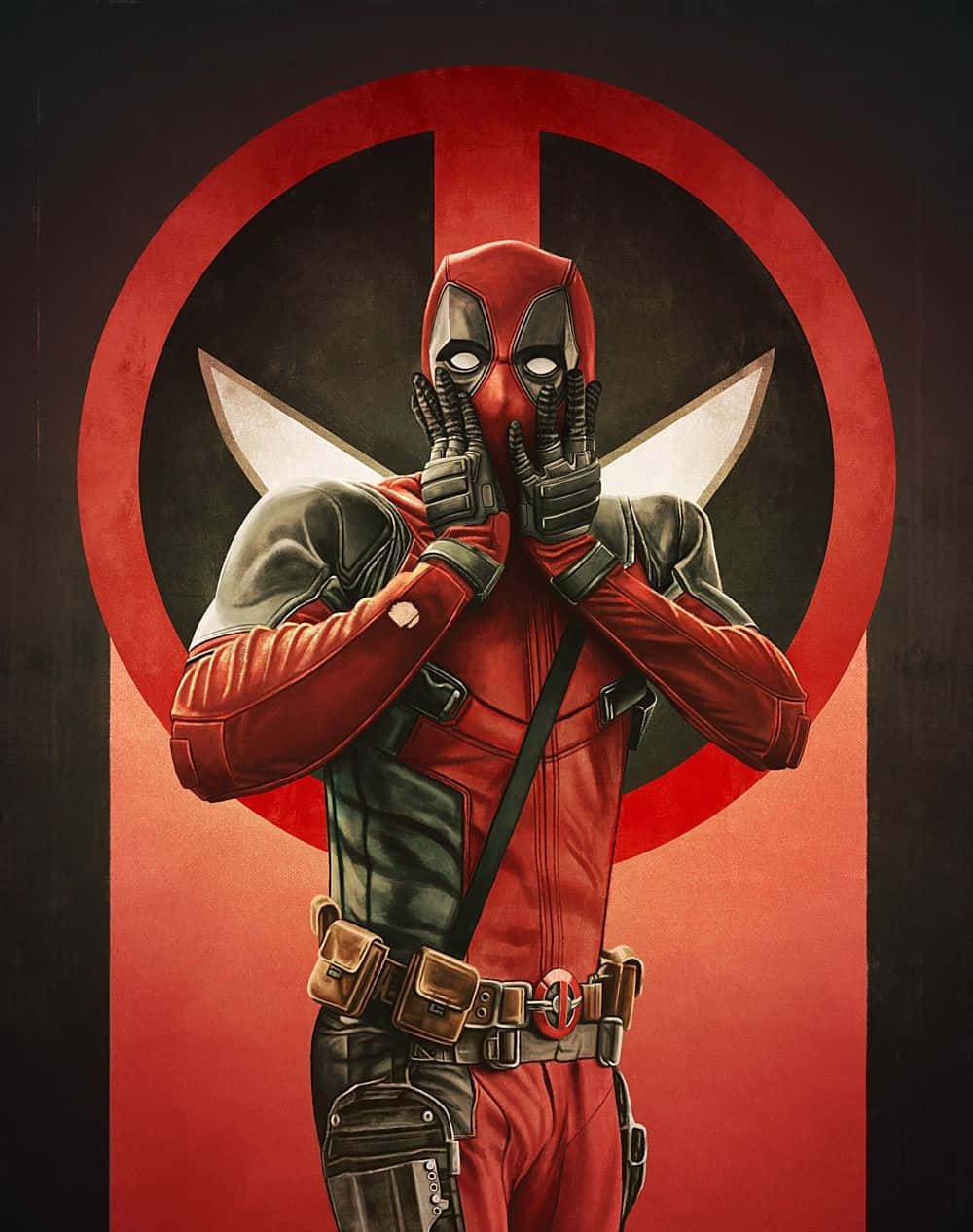 Deadpool, red and black suit, gloved hands, SD Phone Wallpaper
