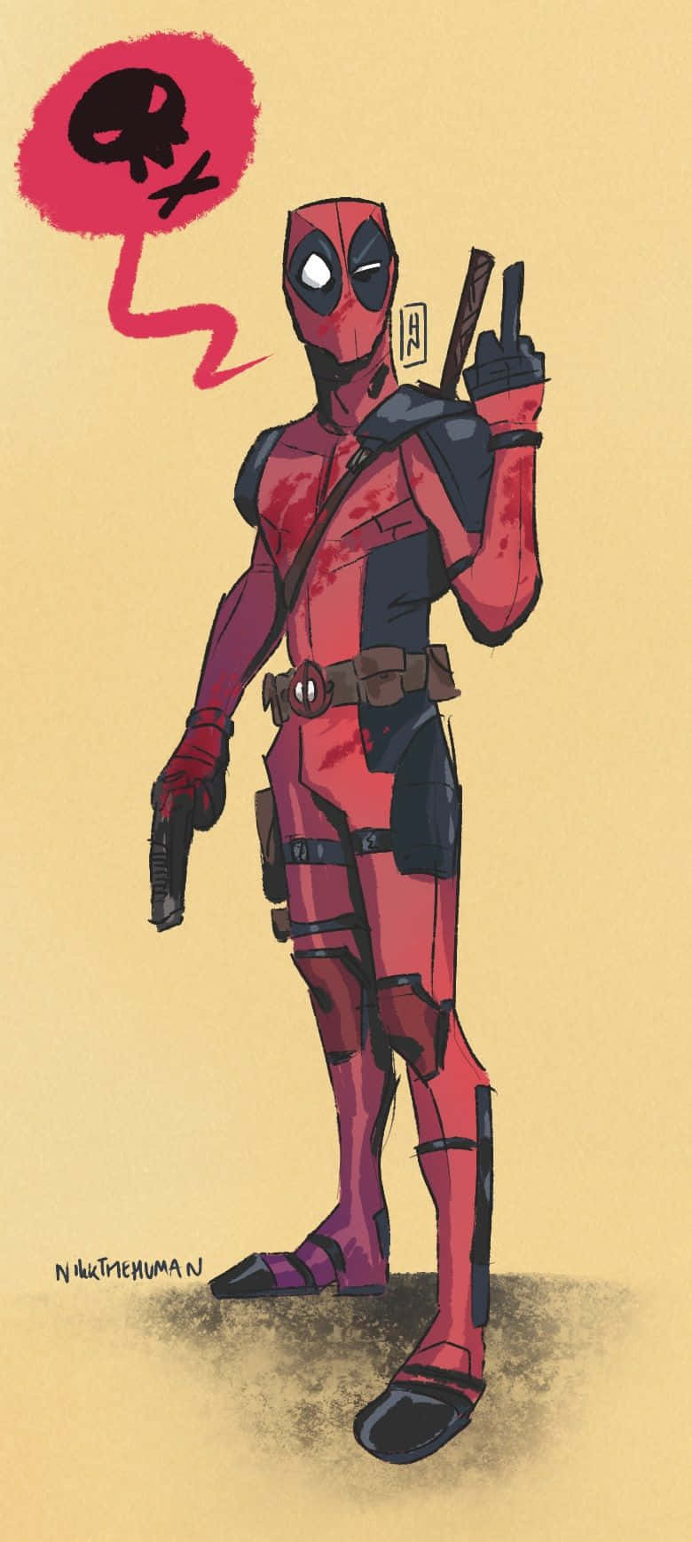 Deadpool, red and black suit, skull speech bubble, HD Phone Wallpaper