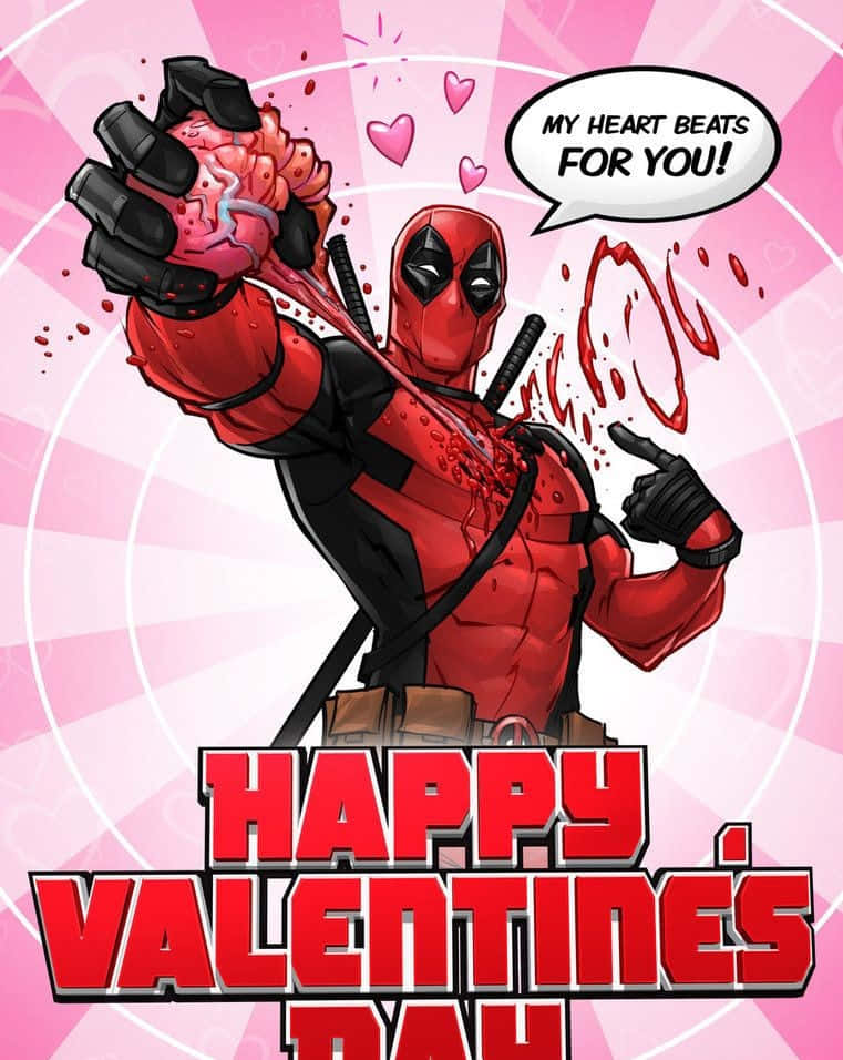 Deadpool, red and black suit, brain with hearts, SD Phone Wallpaper