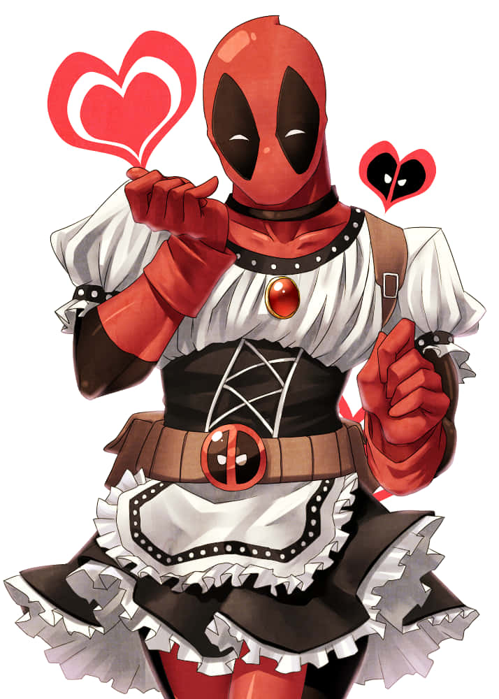Deadpool, maid outfit, heart, SD Phone Wallpaper