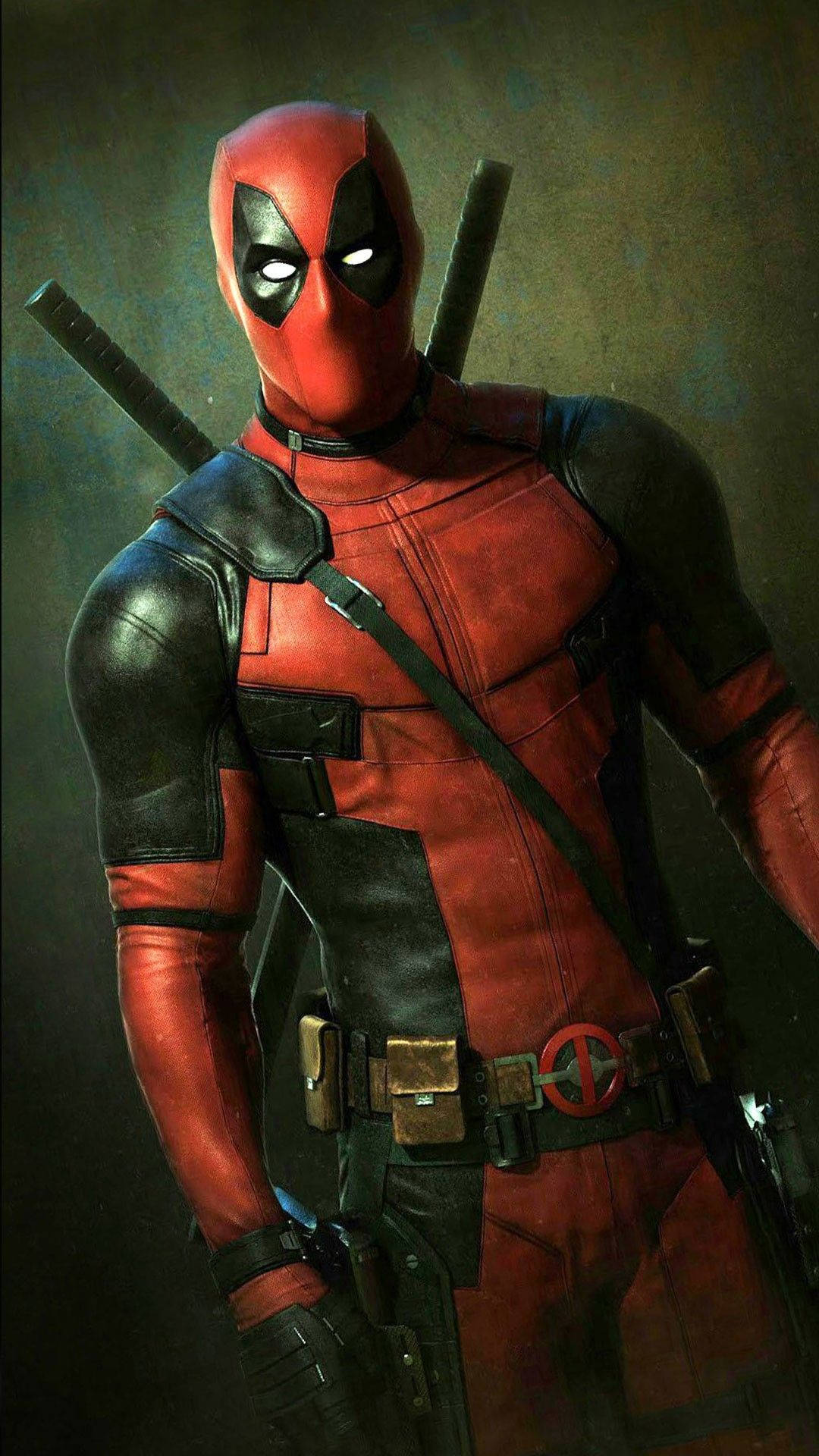 Deadpool, red and black suit, dual katanas, Full HD Phone Wallpaper