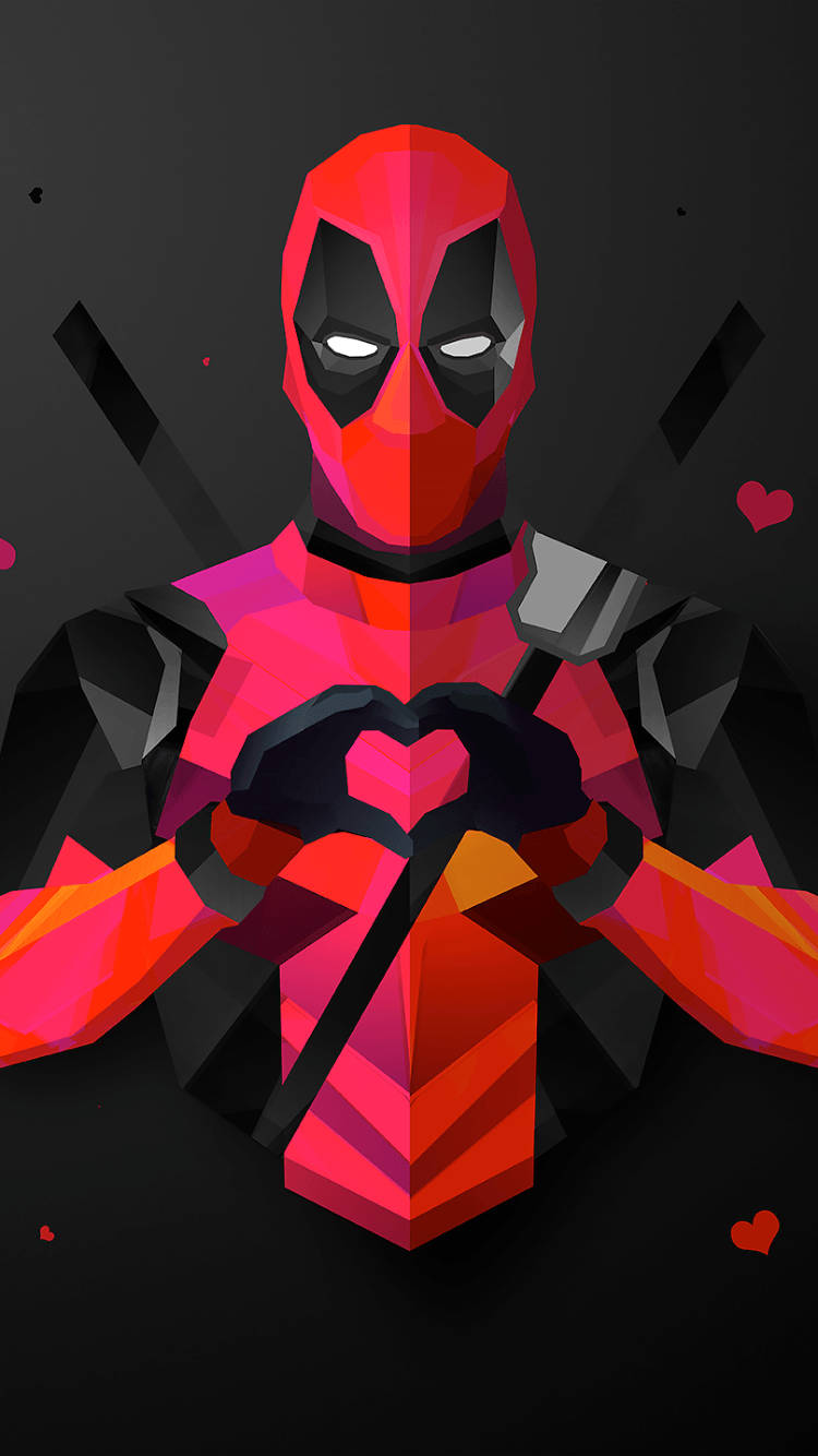 Deadpool, red and black, heart-shaped hands, HD Phone Wallpaper