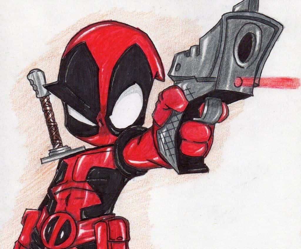Deadpool, red and black suit, futuristic gun, SD Desktop Wallpaper