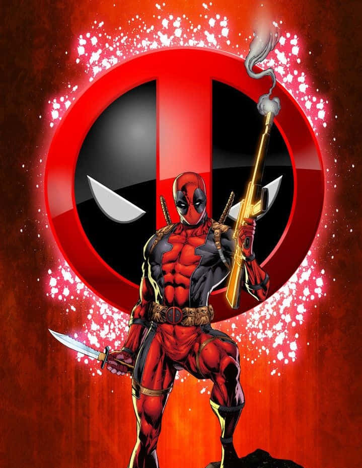 Deadpool, red and black suit, smoking gun, SD Phone Wallpaper