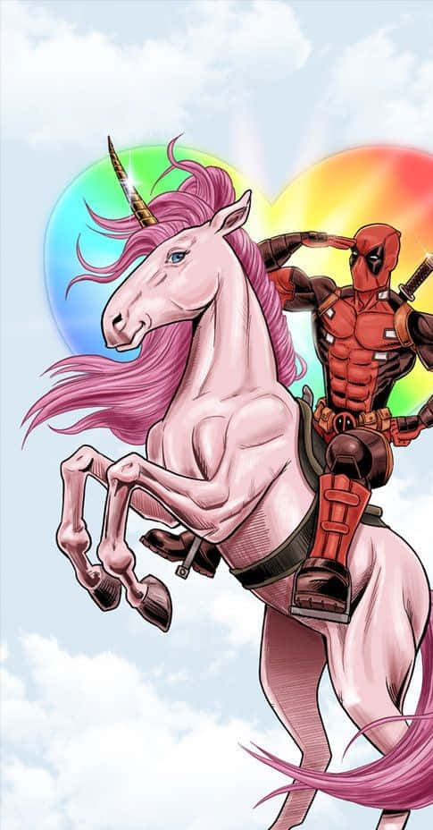 Deadpool, cartoon, pink unicorn, SD Phone Wallpaper