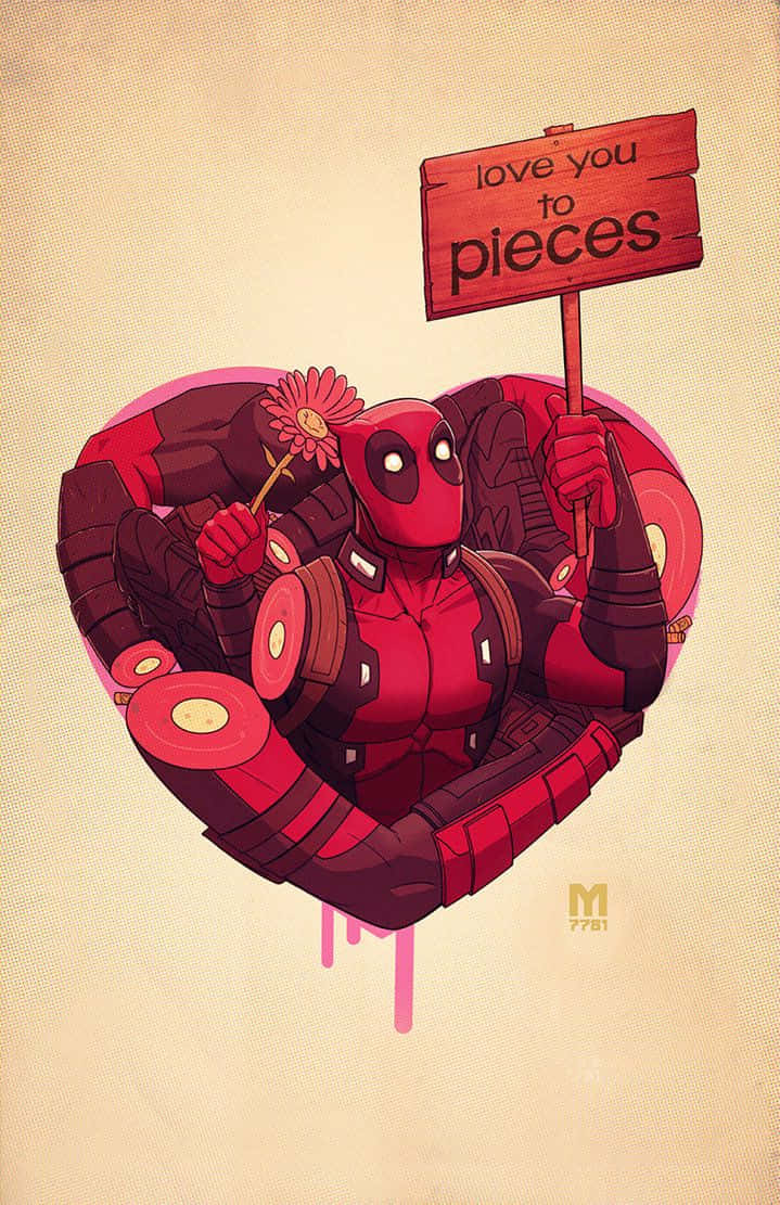 Deadpool, pink heart, dual katanas, SD Phone Wallpaper