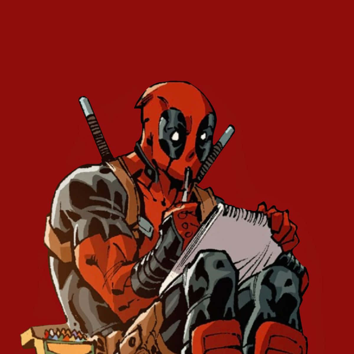Deadpool, red and black suit, notebook, SD Desktop Wallpaper