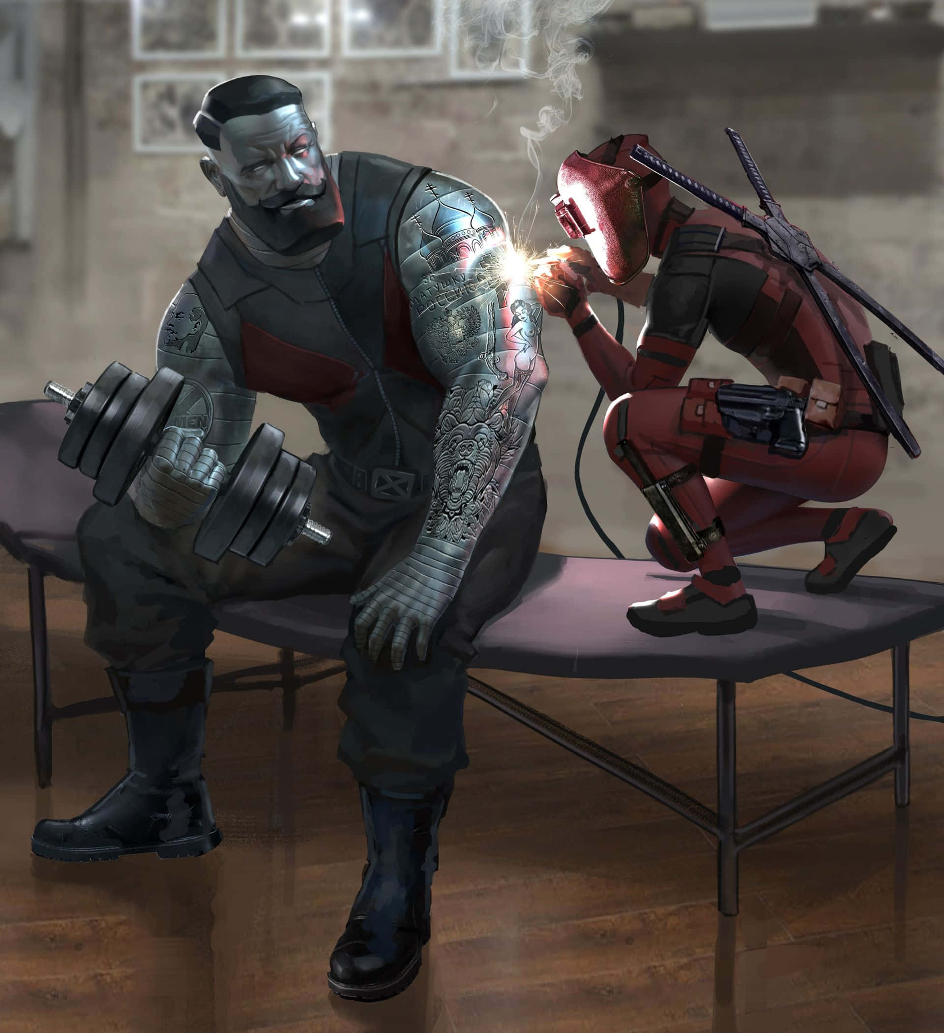 Deadpool, cyborg, glowing spark, Full HD Phone Wallpaper