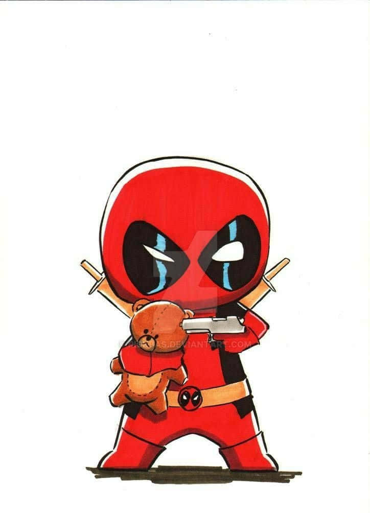 Deadpool, red suit, teddy bear, SD Phone Wallpaper