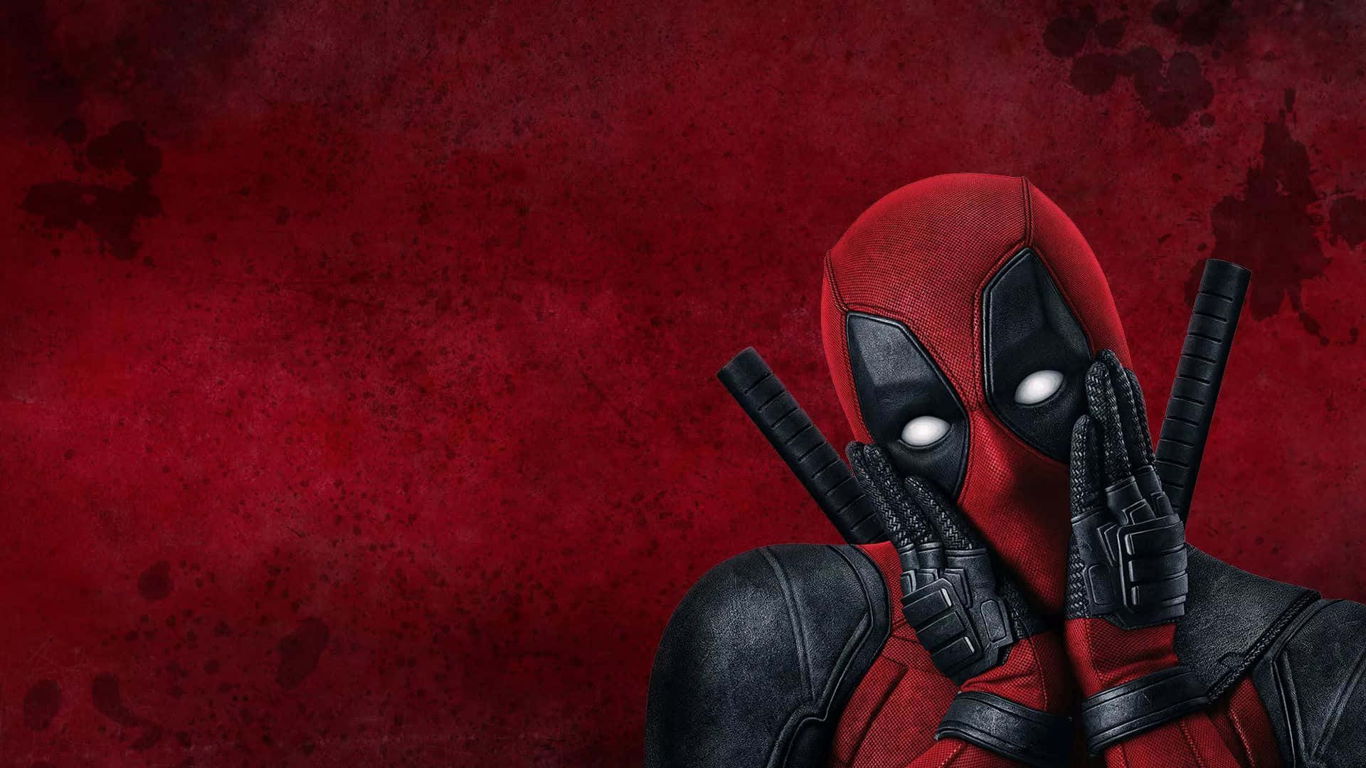 Deadpool, red and black suit, katanas, Full HD Desktop Wallpaper