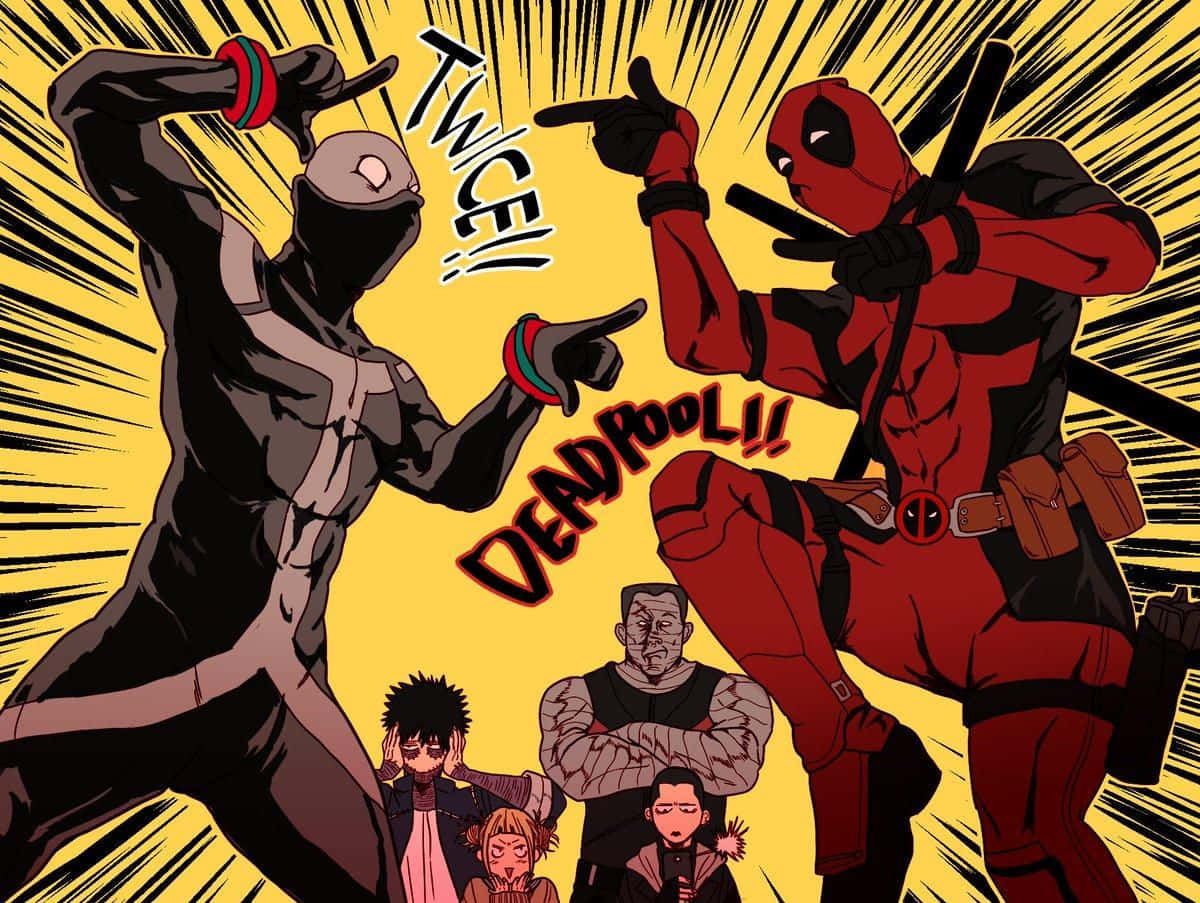 Deadpool, masked fighter, explosive yellow background, SD Desktop Wallpaper