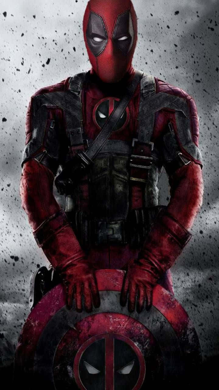 Deadpool, red and black suit, shield, HD Phone Wallpaper