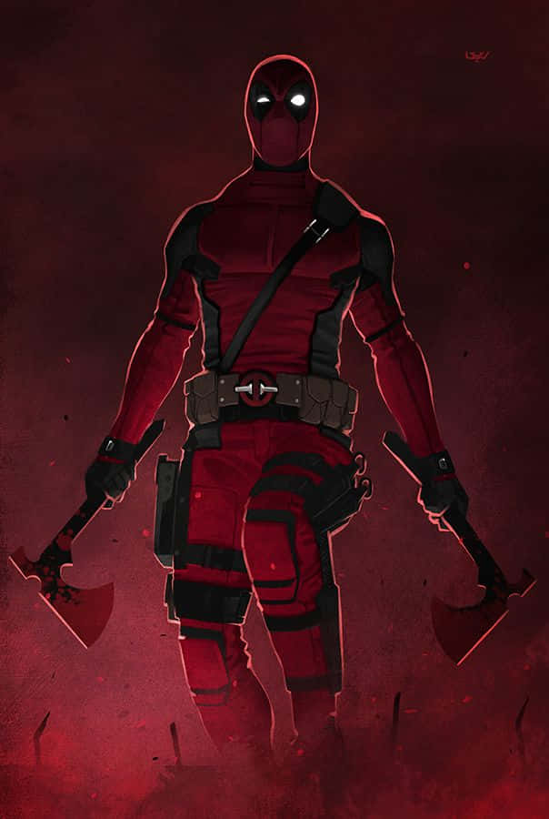 Deadpool, red and black suit, bloodied axes, SD Phone Wallpaper