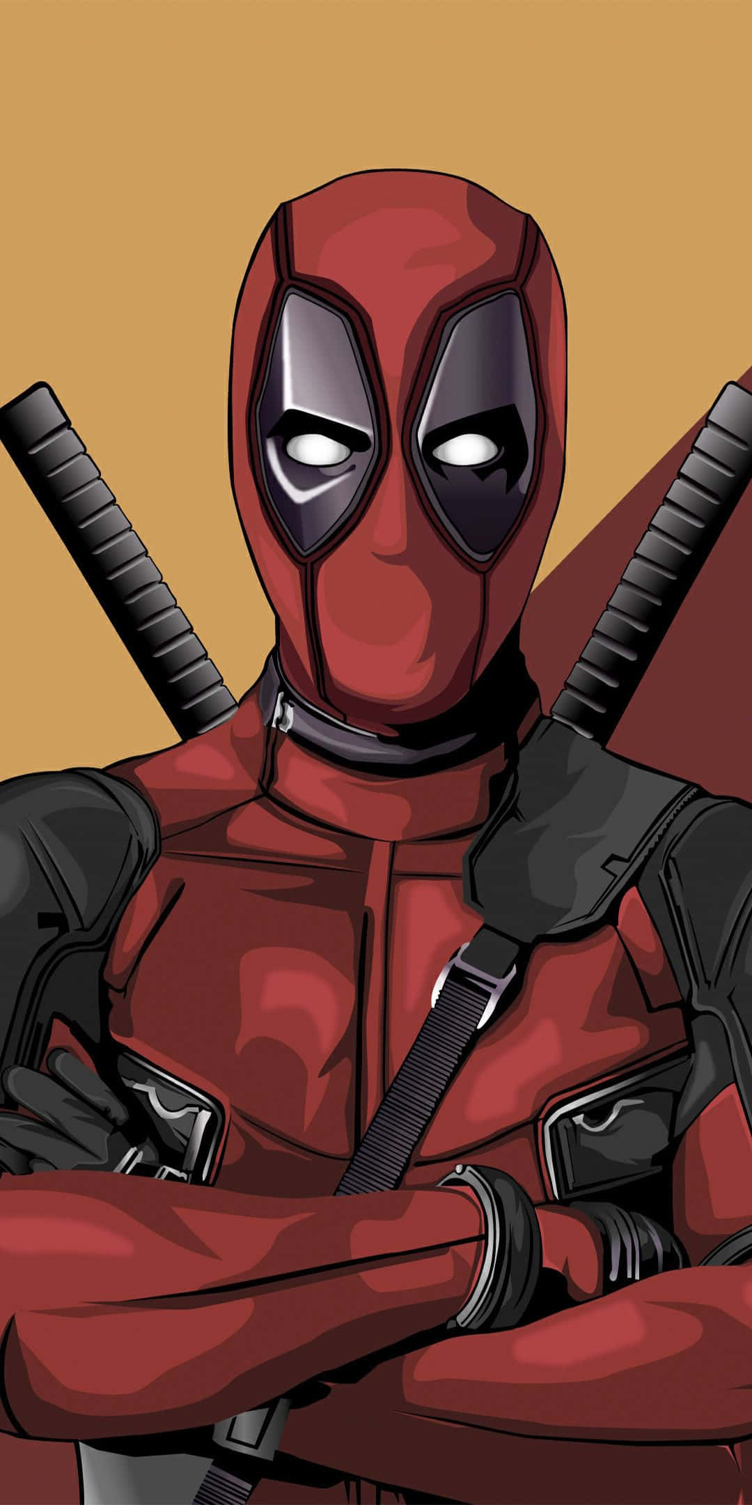 Deadpool, katanas, warm orange background, Full HD Phone Wallpaper