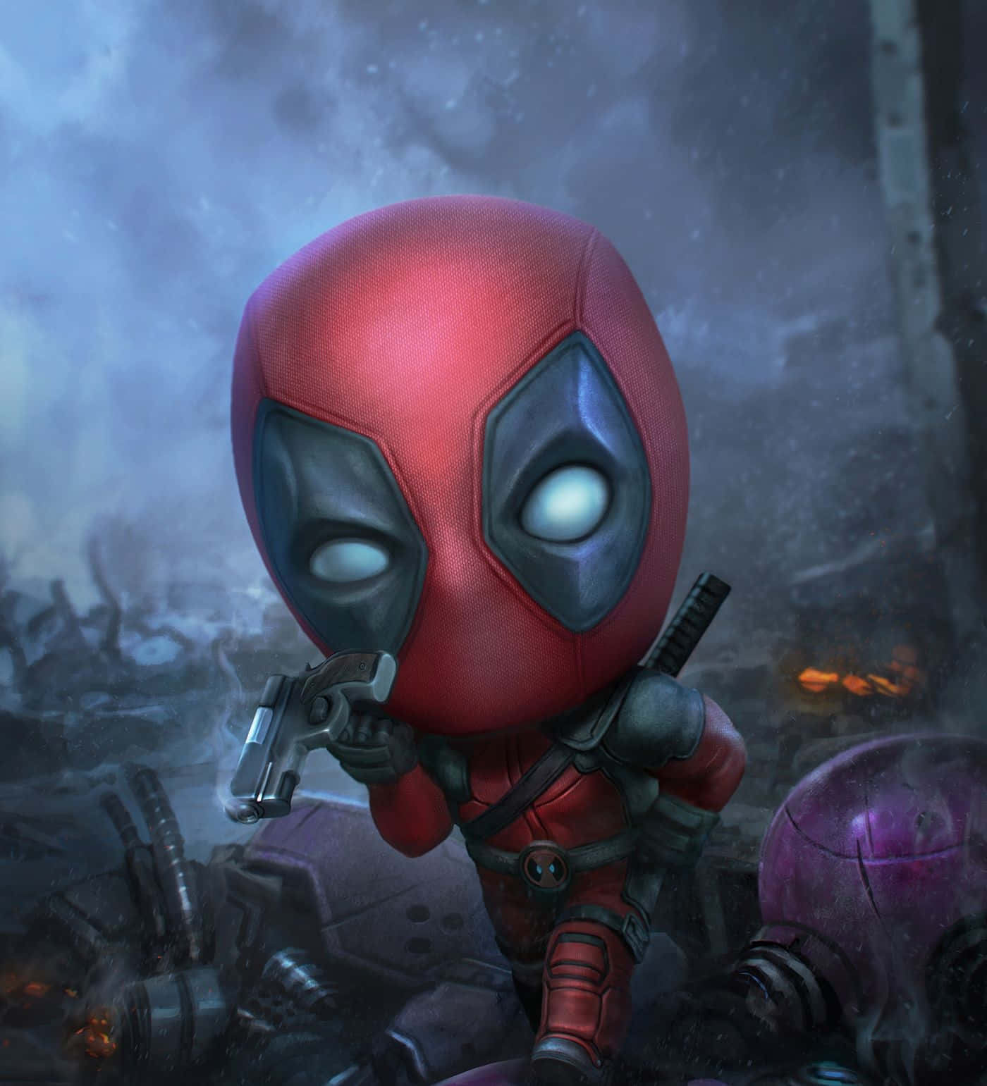 Deadpool, red suit, pistol, HD Phone Wallpaper