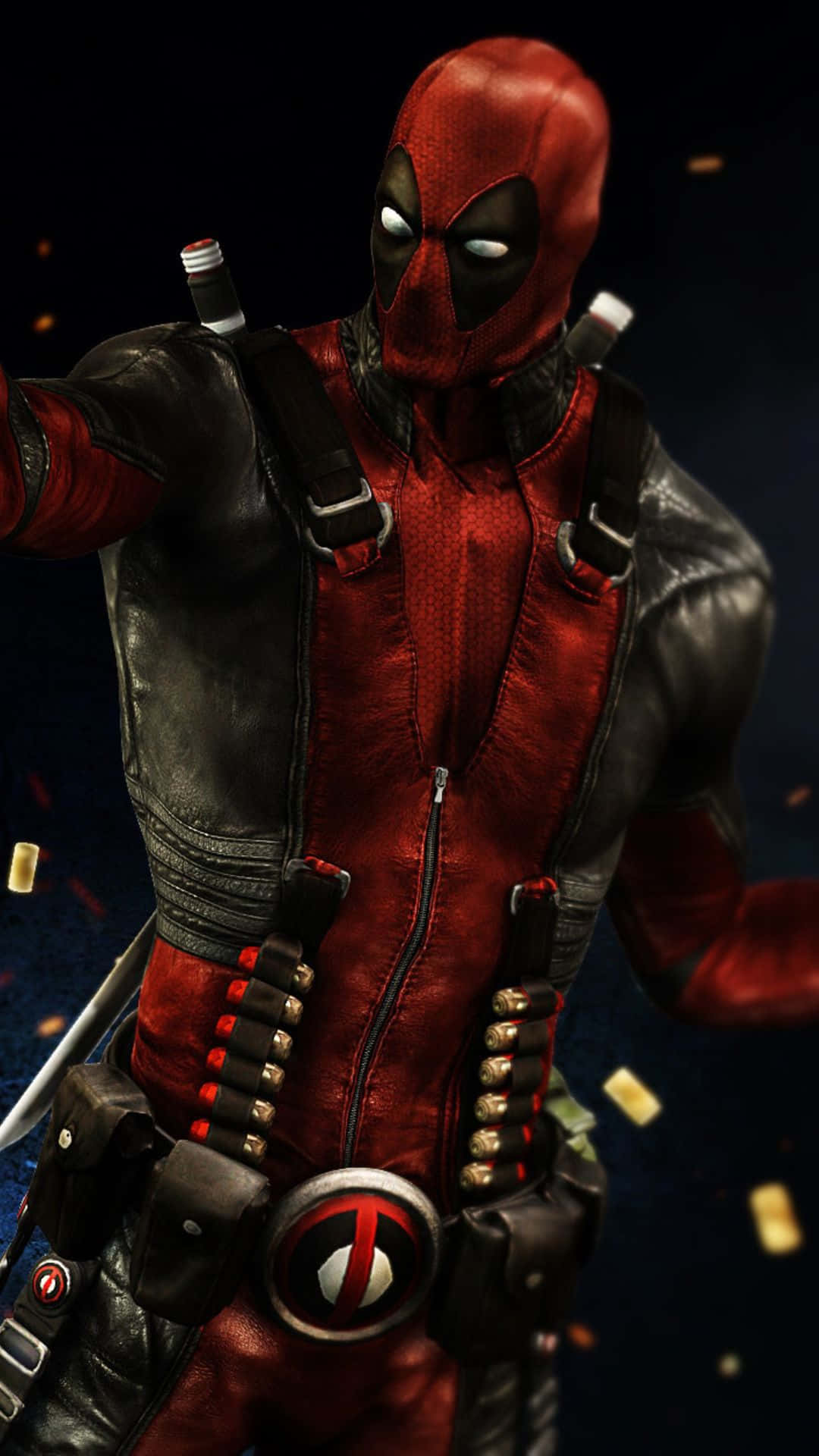 Deadpool, red and black suit, glowing eyes, Full HD Phone Wallpaper