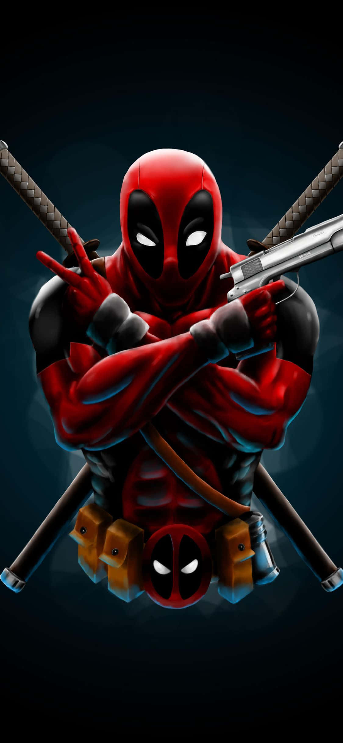 Deadpool, red and black suit, guns, Full HD Phone Wallpaper